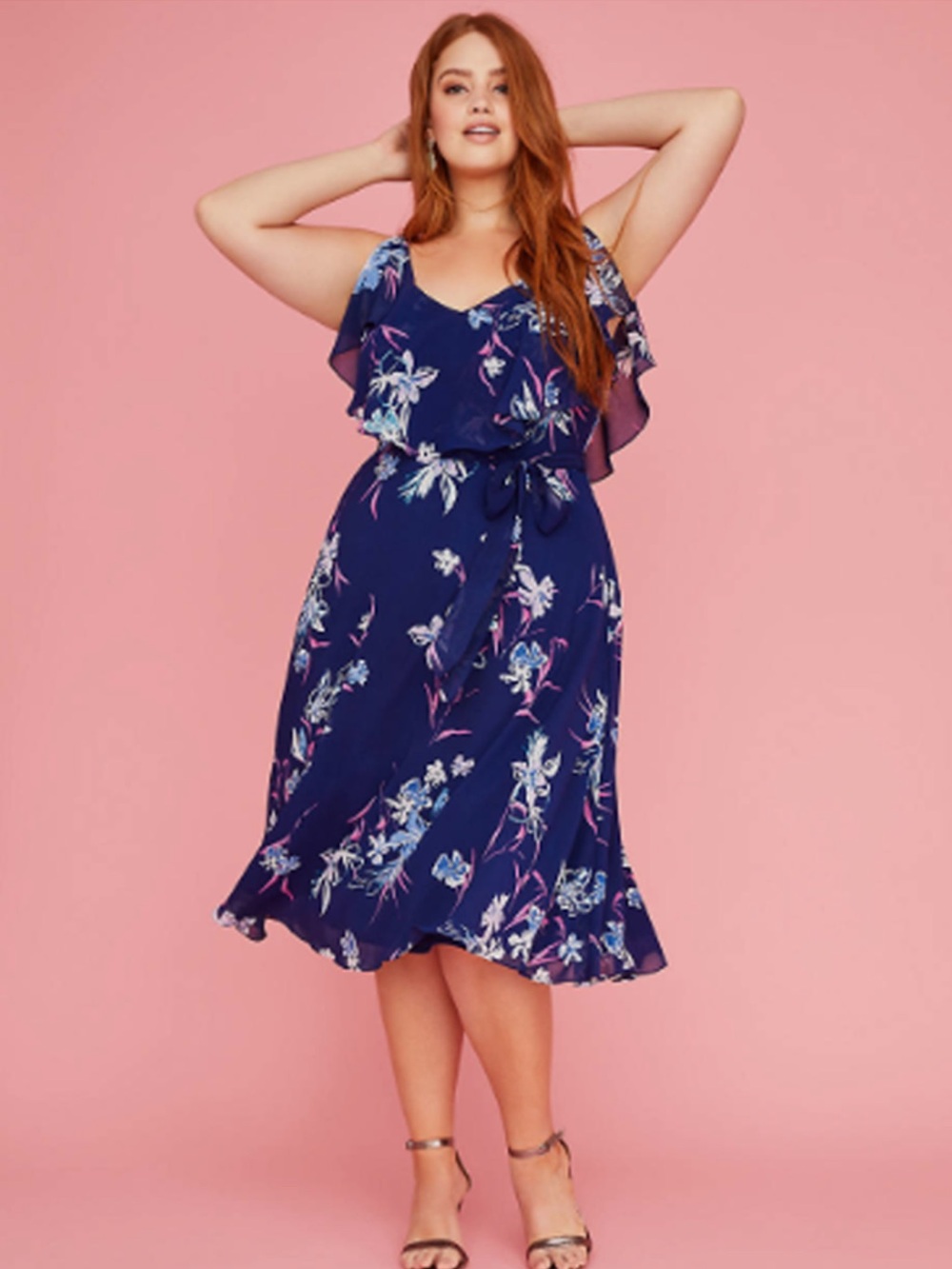 Lane Bryant Navy Floral Midi Dress